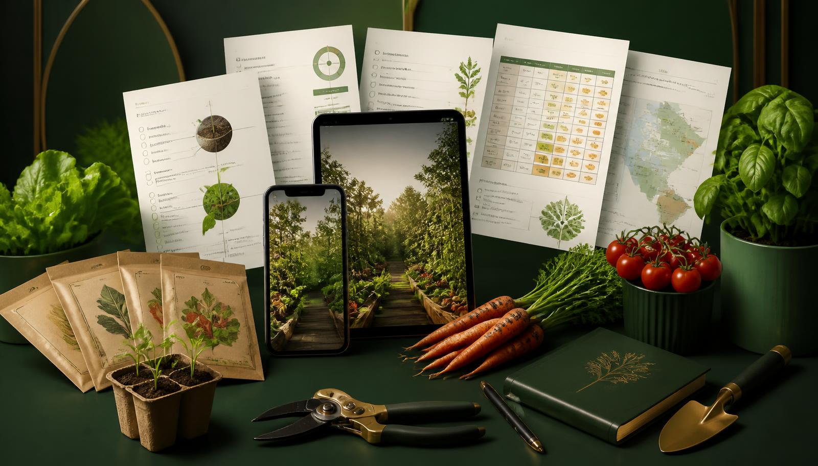 Paquete completo Siembra Exacta: guía en tablet y teléfono, páginas internas, semillas y verduras
